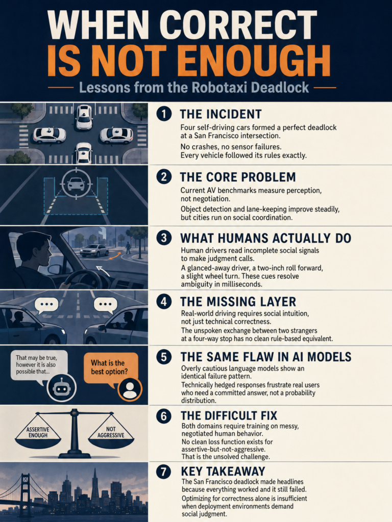 Robotaxi deadlock in San Francisco reveals gap between technical correctness and social judgment in autonomous systems