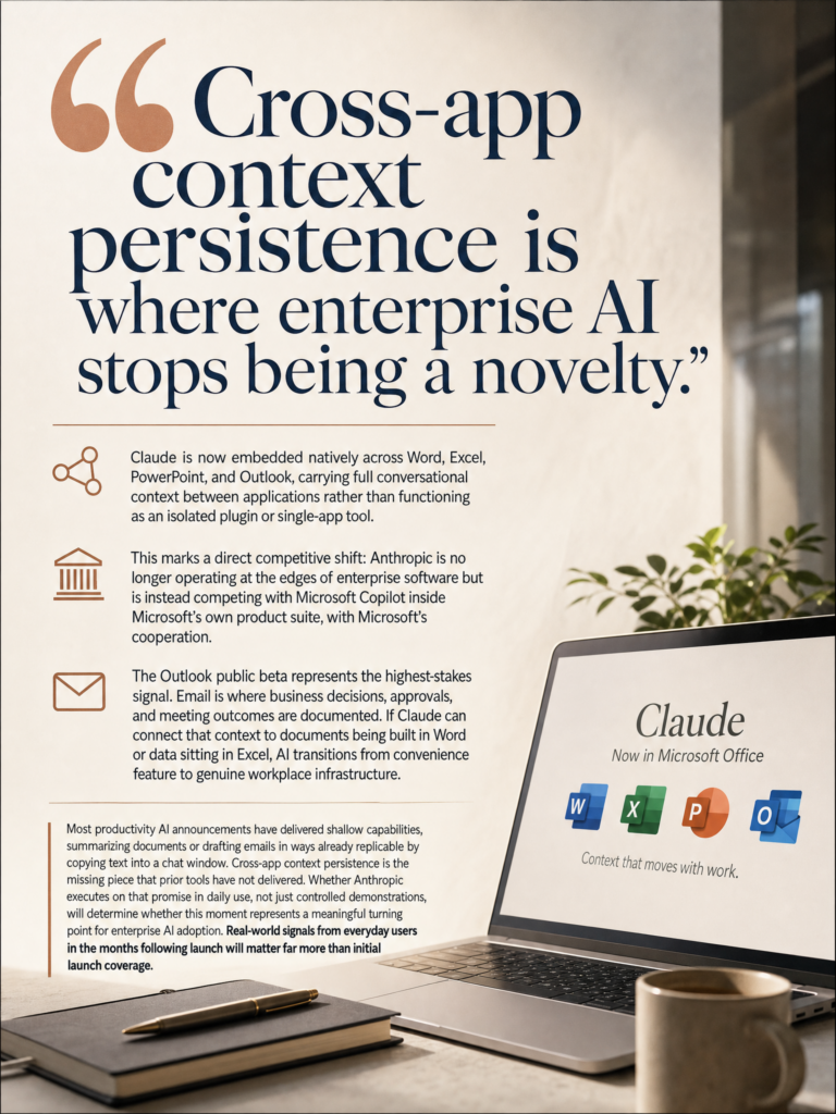 Claude for Microsoft 365 apps now generally available, with cross-app context persistence