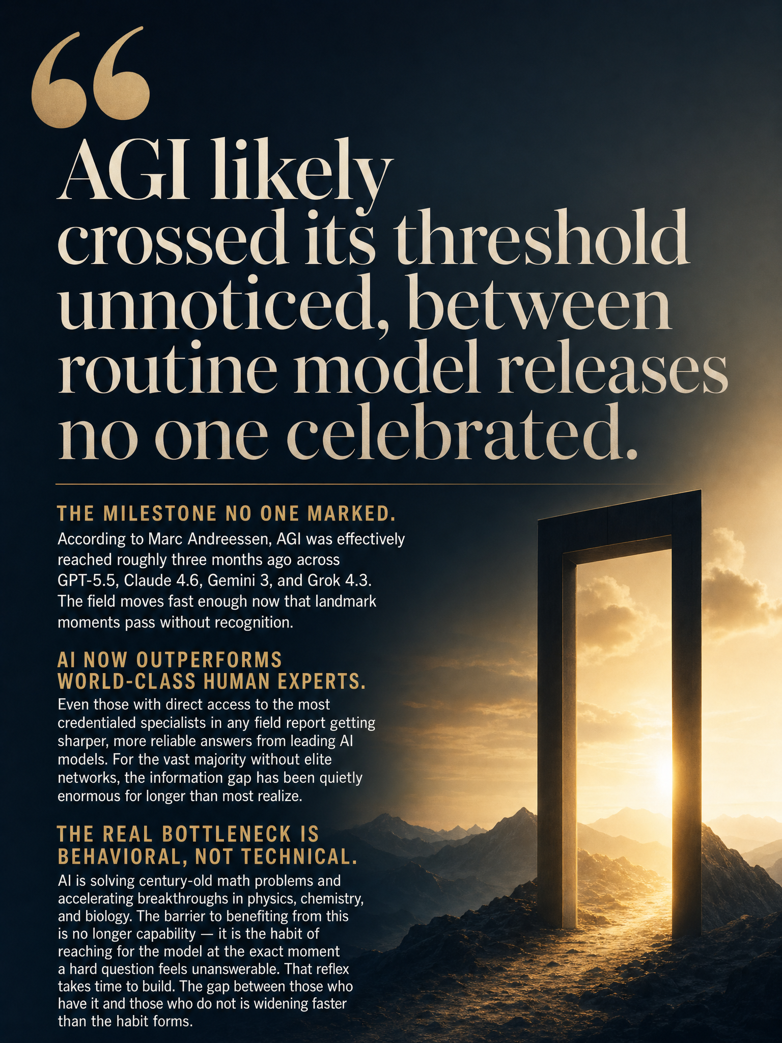 Marc Andreessen on Rogan: AGI milestone already crossed, AI outperforming world-class experts