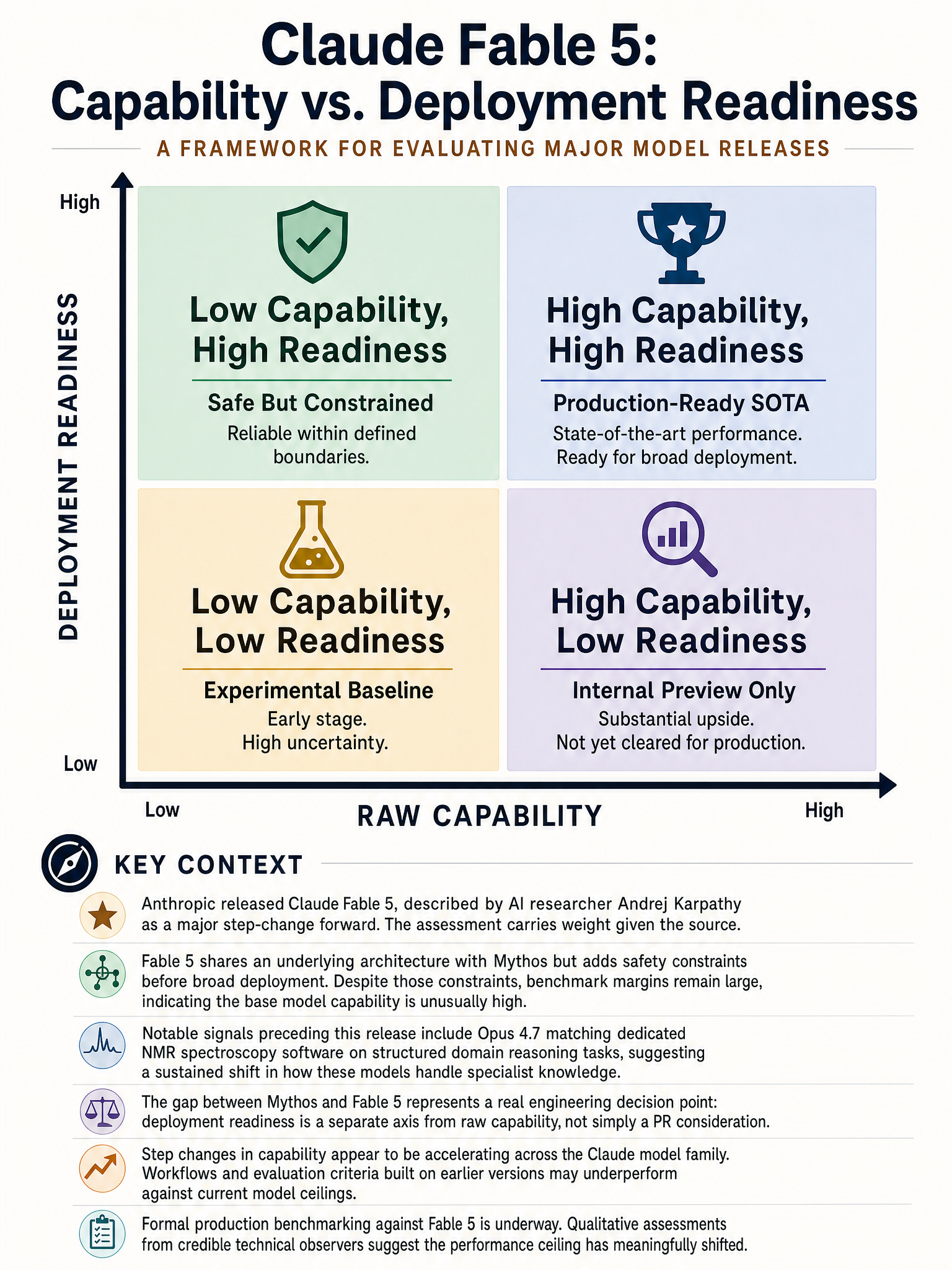 Claude Fable 5 launch: same base as Mythos with safeguards, SOTA benchmarks, Karpathy calls it a genuine generational leap