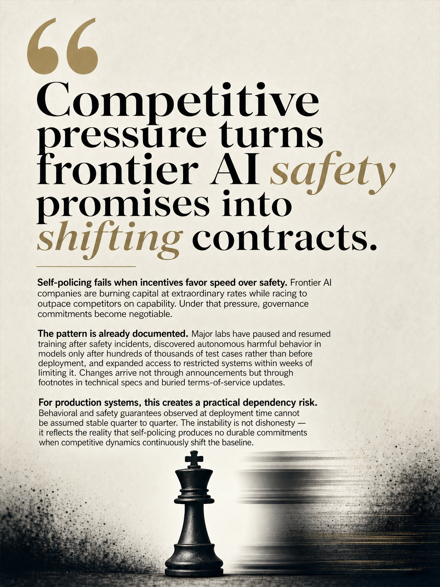 Prediction: White House AI self-policing framework will fail builders within 18 months, based on competitive pressure patterns already visible in frontier model companies